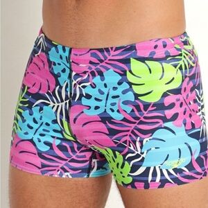 Speedo Square leg leaf print fitted swim trunk men's